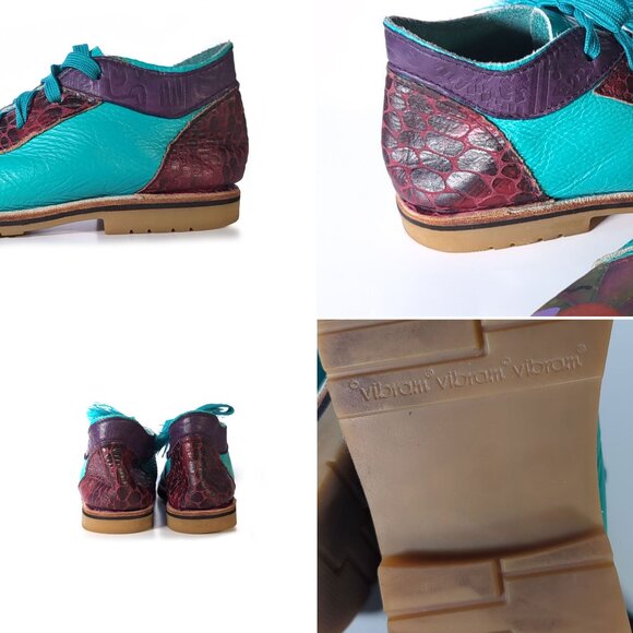 VINTAGE 80's Handpainted Leather Shoes Benchcrafted Vibram Rubber Soles Size 5.5 - Picture 6 of 11
